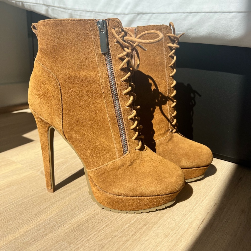 Aldo Camel Suede Stiletto Heel Booties